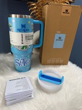 Stanley Light Blue Stitch Graphic Travel Tumbler with Blue Handle